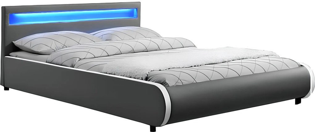 Franciaágy RGB LED világítással, szürke, 180x200, DULCEA