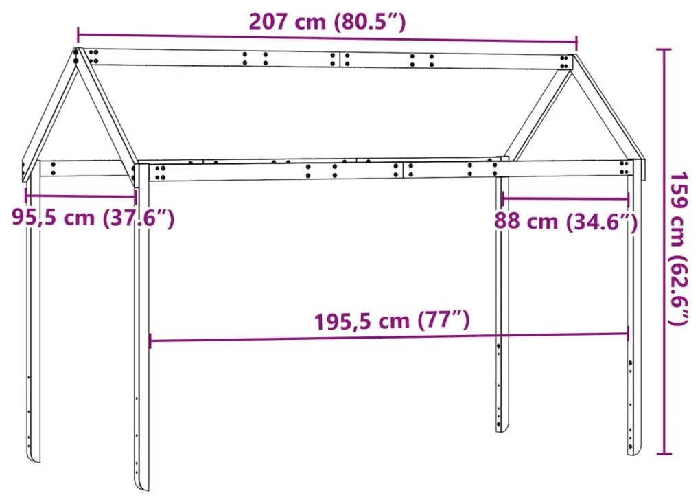 viaszbarna tömör fenyőfa gyerekágytető 207 x 95,5 x 159 cm