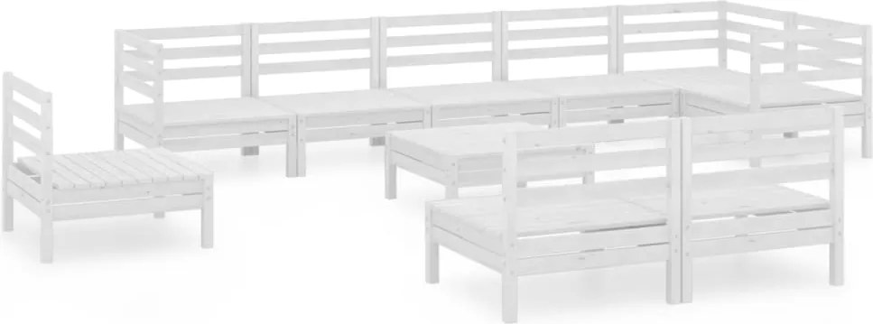 vidaXL 10 részes fehér tömör fenyőfa kerti ülőgarnitúra