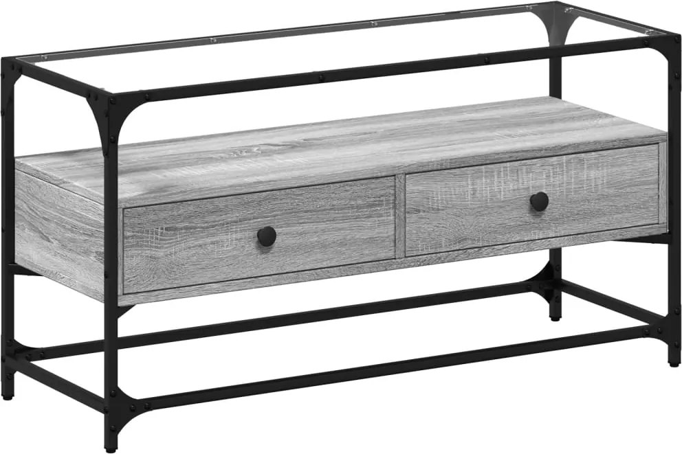 vidaXL szürke sonoma szerelt fa TV-szekrény üveglappal 98 x 35 x 51 cm
