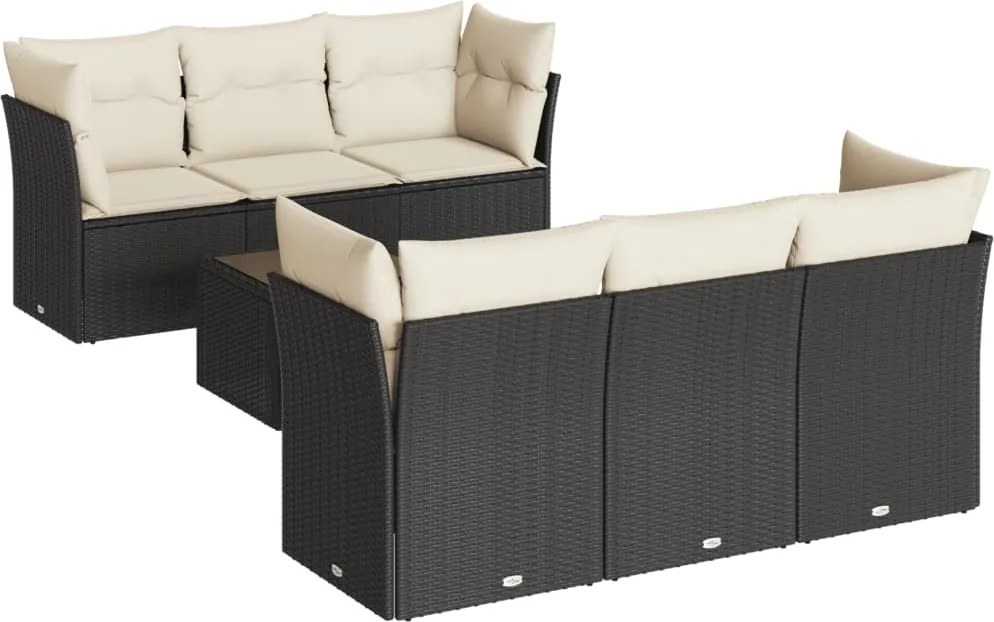 vidaXL 7 részes fekete polyrattan kerti ülőgarnitúra párnával