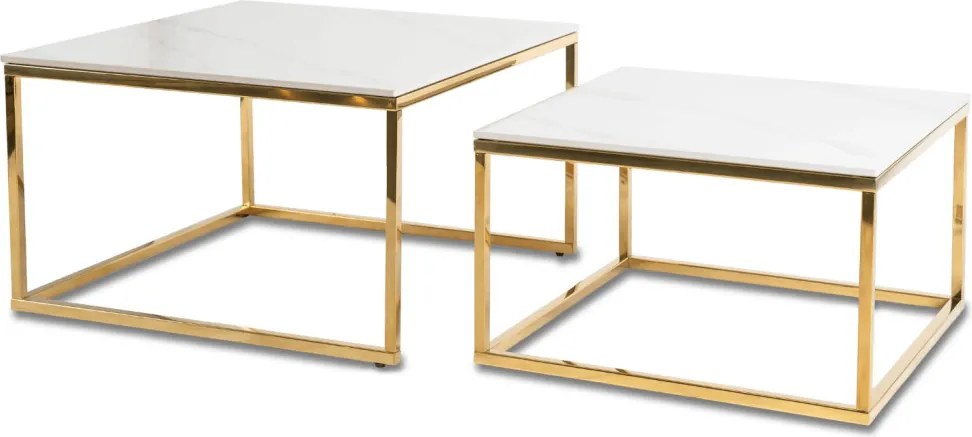 Kerámia dohányzóasztal szett fehér márvány hatású felülettel, arany kivitelben TENOR