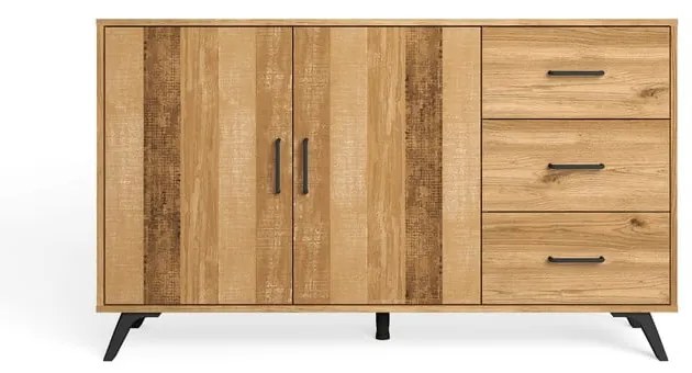 Natúr színű alacsony komód tölgyfa dekorral 136x81 cm Nordic – Marckeric