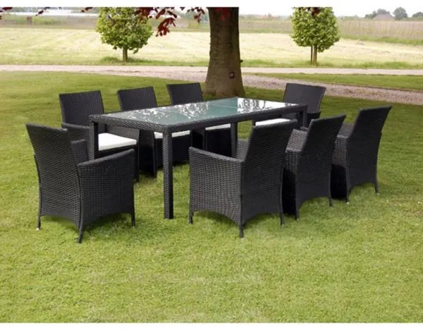 Casaria® Kerti rattan szett Berlin 1+8 - fekete