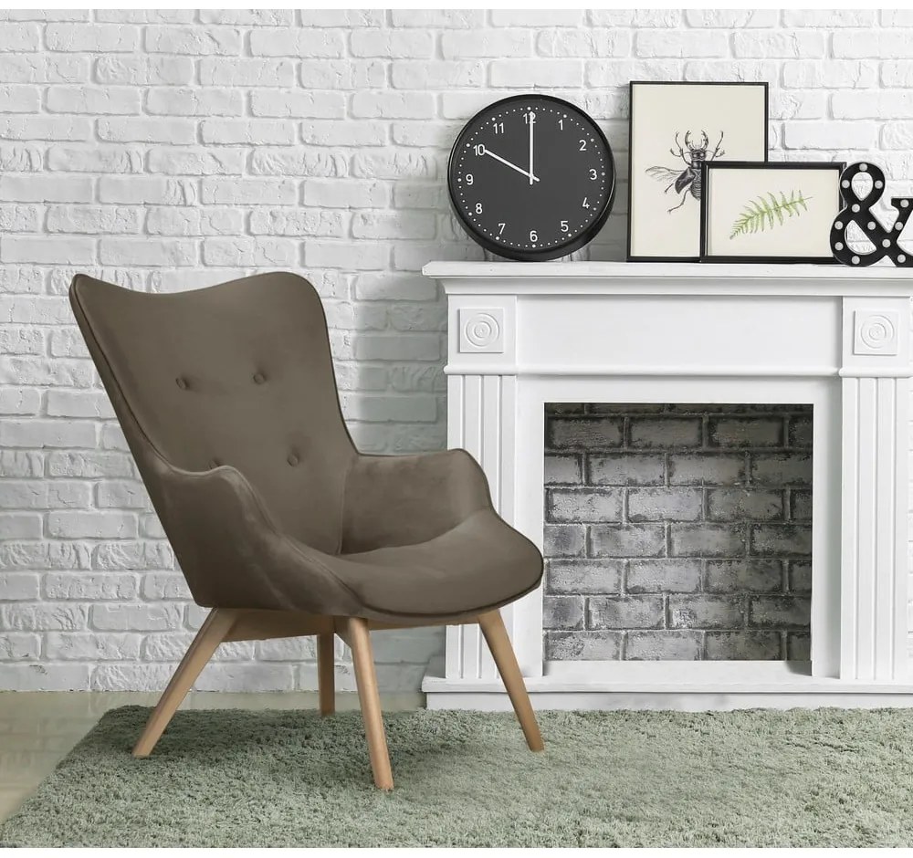 Világosbarna bársony fotel Niko – Ropez