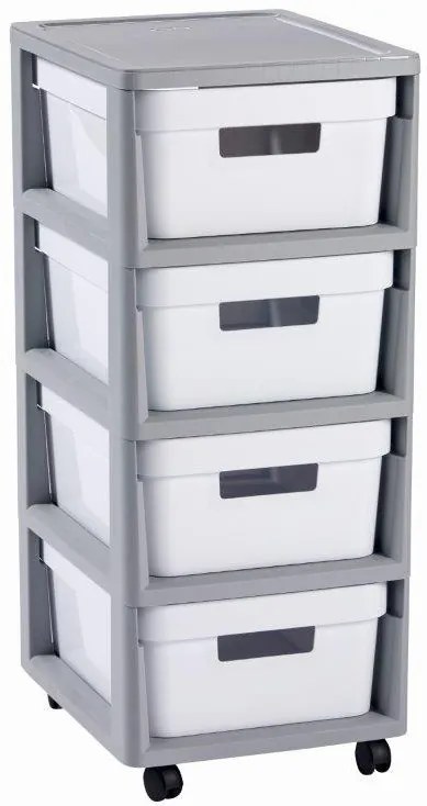 Curver Infinity 4x11L fiókos polc, szürke-fehér
