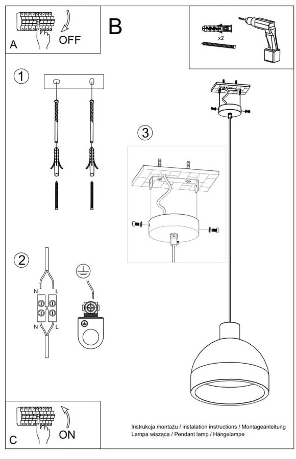 Világosszürke függőlámpa ø 28 cm Filippo – Sollux