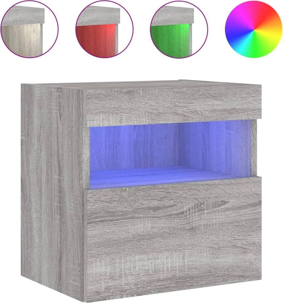 vidaXL szürke sonoma színű fali TV-szekrény LED-ekkel 40x30x40 cm