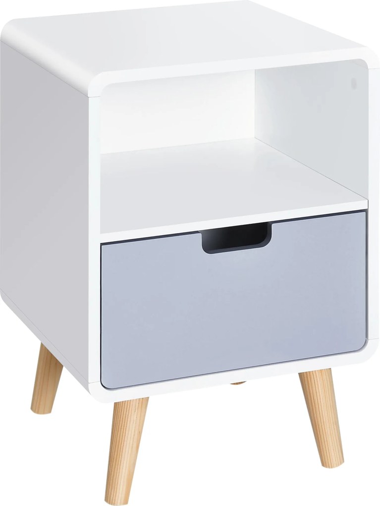 HOMCOM Skandináv Éjjeli Szekrény 40L x 38W x 58H cm Fiókkal + Niche Fehér Kék Szürke Fából | Aosom