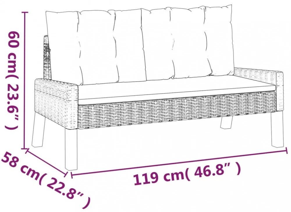 4 részes polyrattan és tömör fa kerti ülőgarnitúra párnákkal