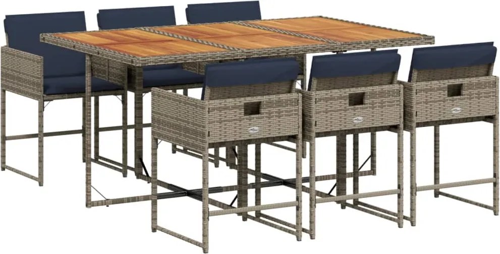 vidaXL 7 részes szürke polyrattan kerti étkezőgarnitúra párnával