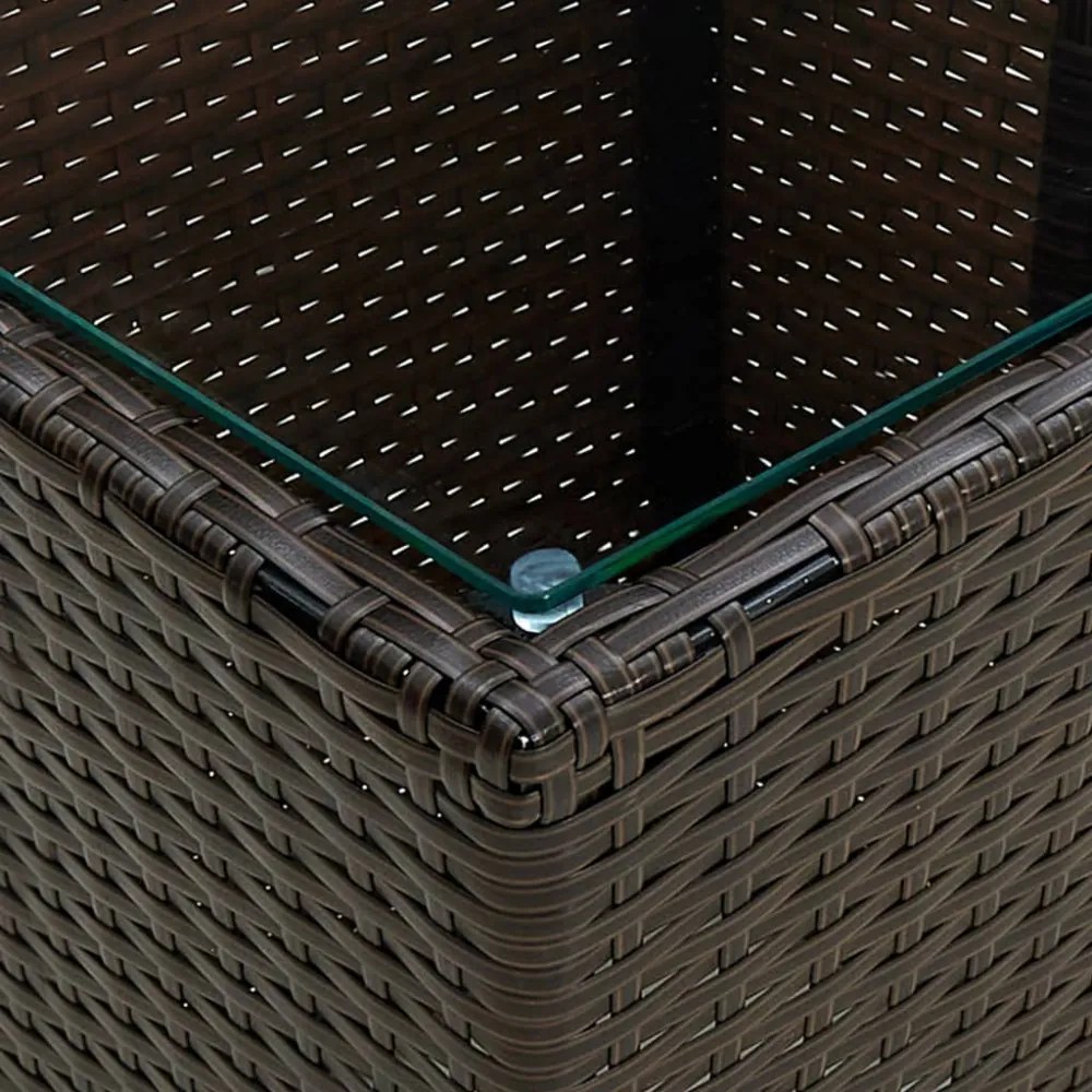barna polyrattan és edzett üveg dohányzóasztal 41,5x41,5x44 cm
