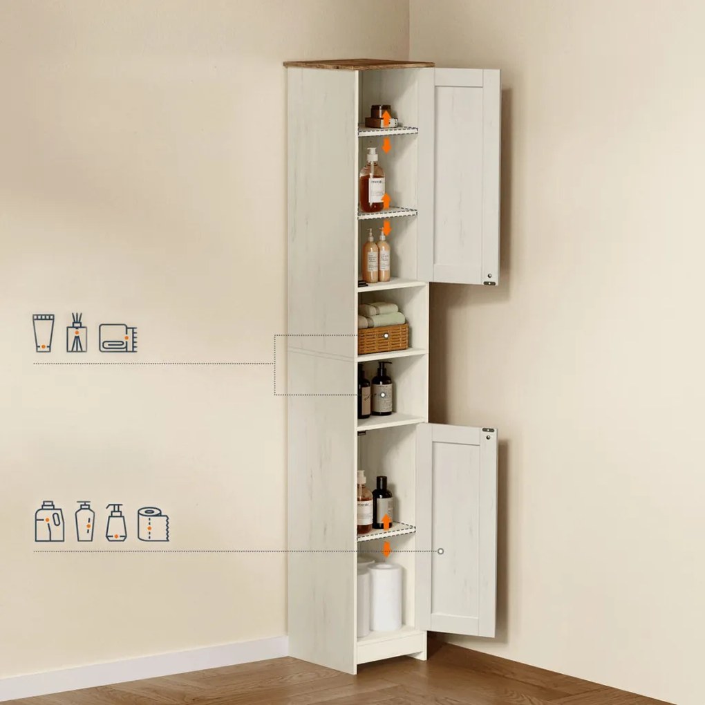 Fehér fürdőszobai szekrény AUK-E1166 WT, 30×30×170 cm