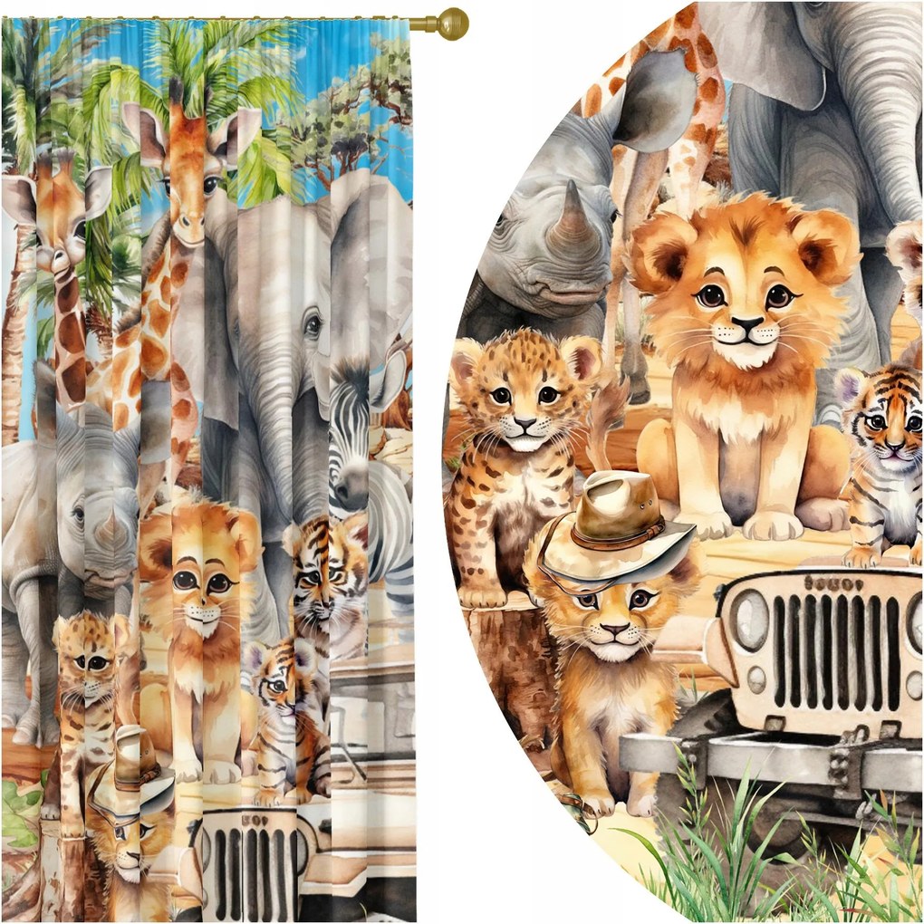 Kész Függöny Béka Szalag 140X250 Gyerek Szafari Állatok Oroszlán 187