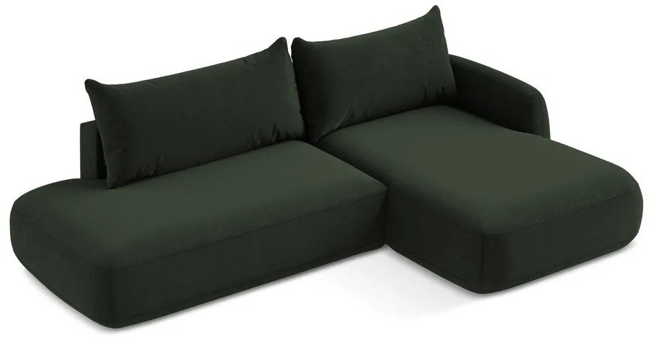 Sötétzöld kinyitható sarokkanapé (jobb oldali-heverő résszel) Hale – Makamii