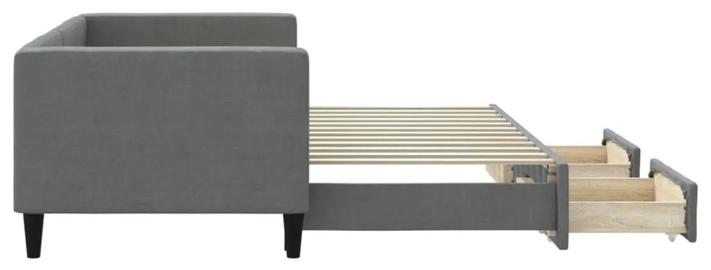 sötétszürke kihúzható szövet heverő fiókokkal 80 x 200 cm