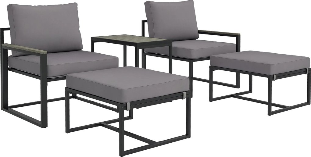 Outsunny 2 Személyes Acél Időjárásálló Erkélybútor Szett 2 Karosszékkel, Ülők Pimenkerekkel, Tálalóasztallal és Lábpihentetővel | Aosom