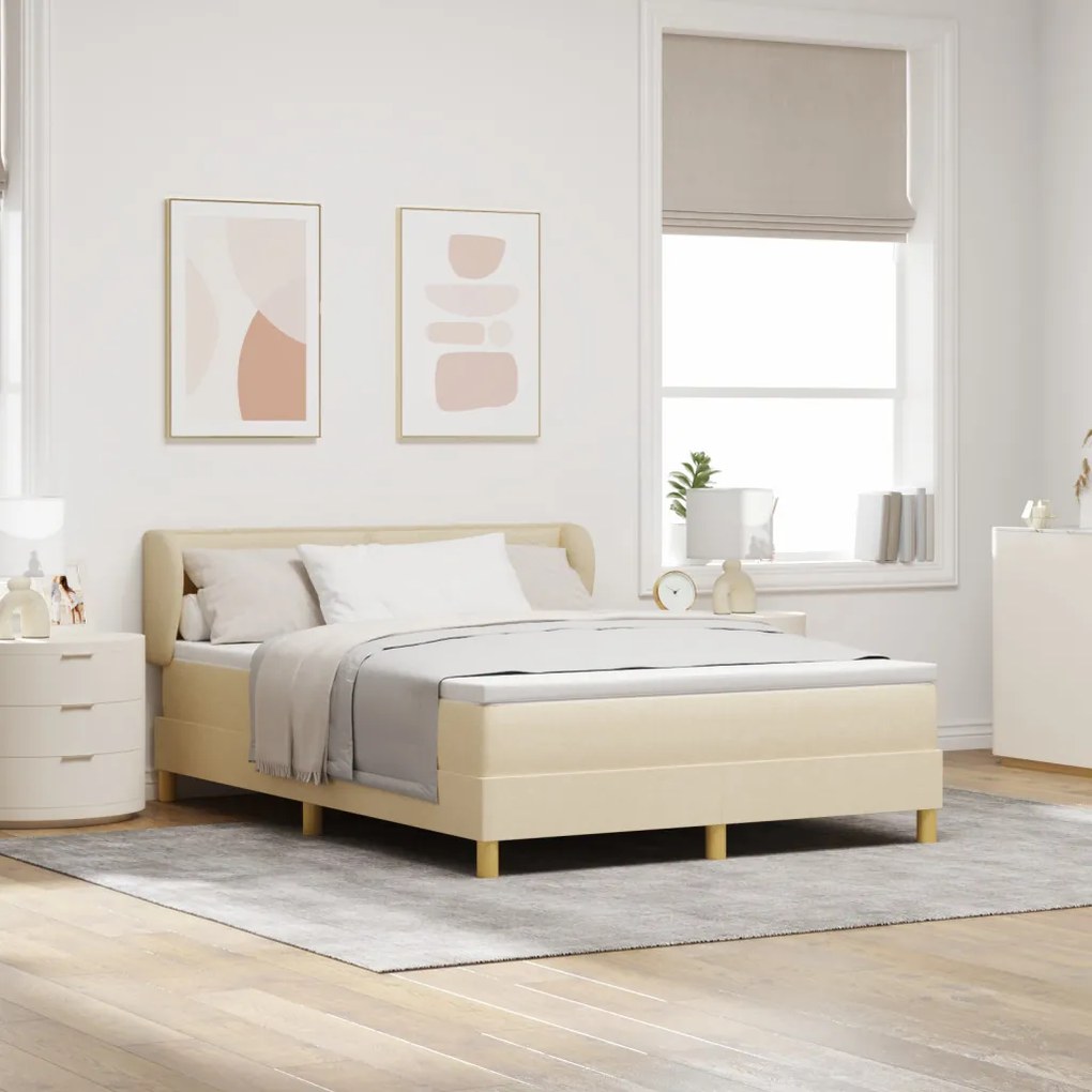 Boxspring Ágy Matraccal - Krém, 140x190 cm, Szövet