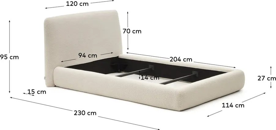 Bézs kárpitozott egyszemélyes ágy 90x200 cm Martina – Kave Home