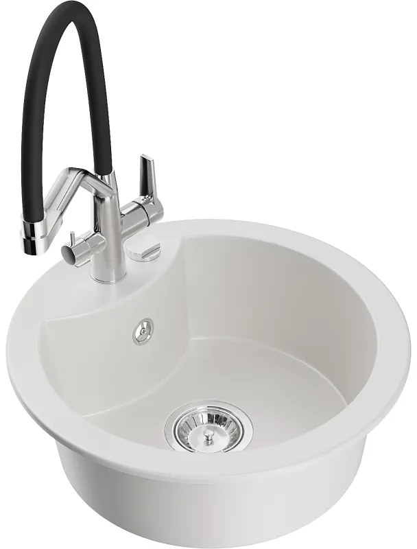 Mexen Diego 1-medencés gránit mosogató Duo konyhai csapteleppel, fehér - 6512-20-671701-07