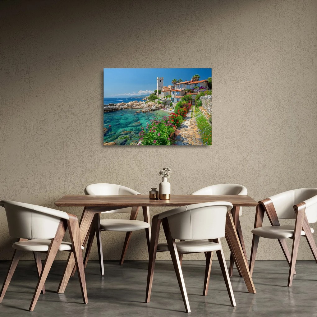 Üveg kép - Festői tengerparti falu (70x50 cm)
