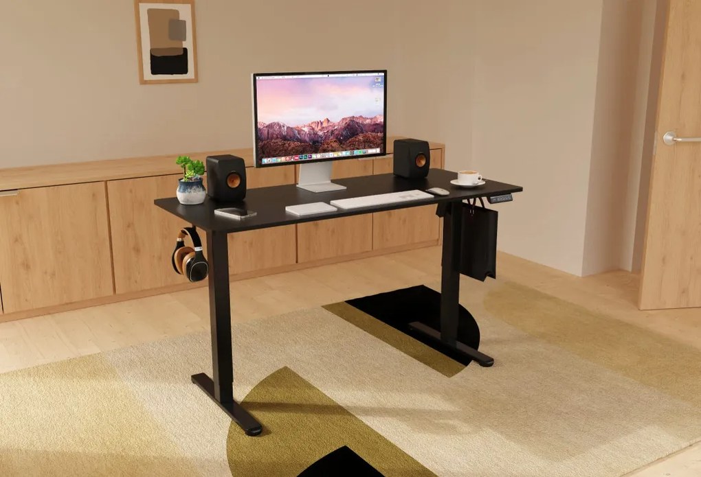 Elektromosan állítható magasságú íróasztal - 140x60cm fekete ülő-/állómunkához - LVN System Lite LV1713