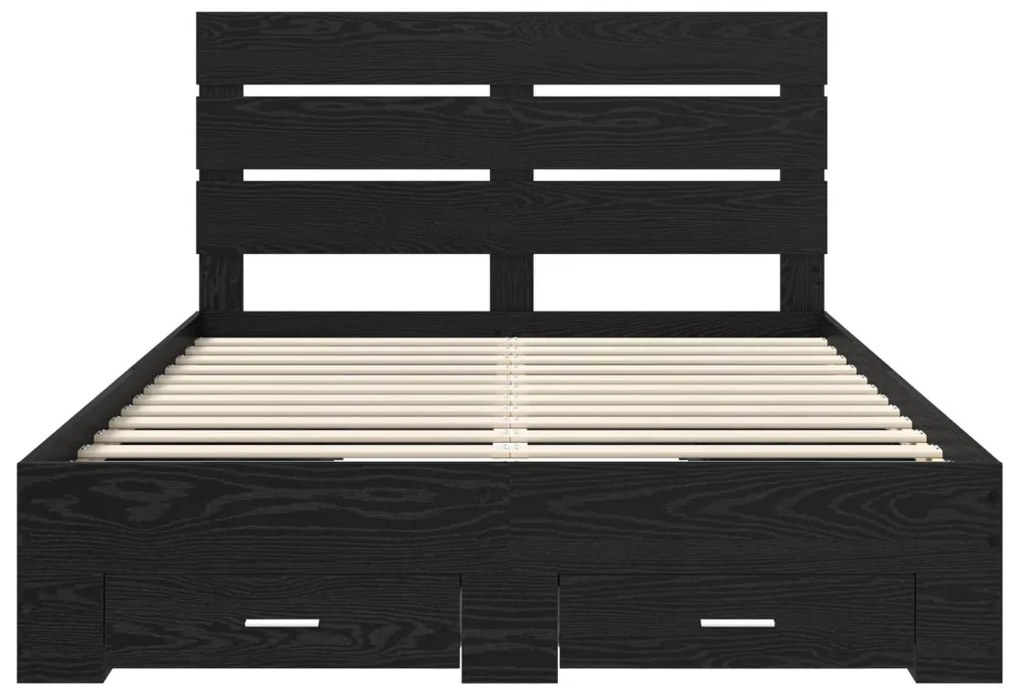 vidaXL Ágykeret fiókkal fejtámlával Fekete tölgy 140 x 190 cm Faanyag