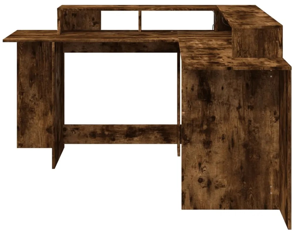 füstös tölgy színű szerelt fa íróasztal LED-ekkel 152x152x91 cm