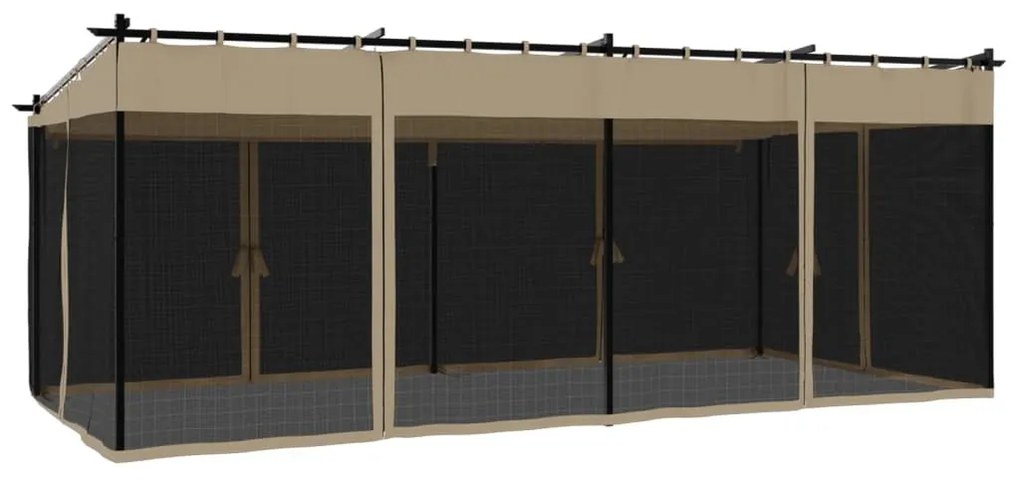 tópszínű acél pavilon hálós oldalakkal 6 x 3 m