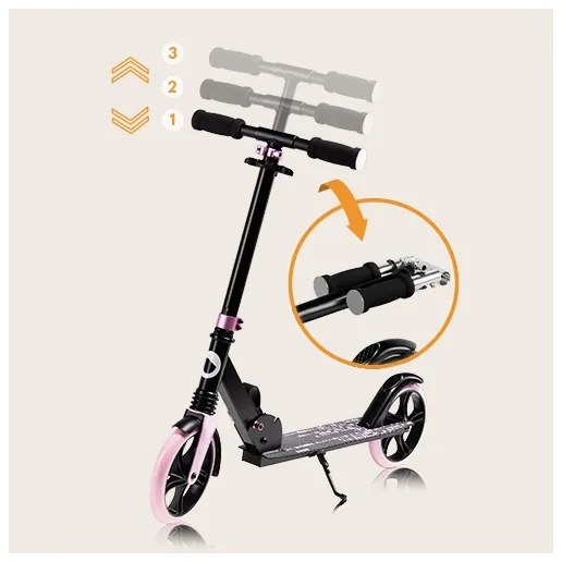 Lionelo - Gyermek roller LUCA fekete/rózsaszín