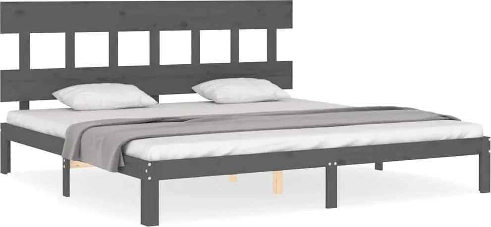 vidaXL szürke tömör fa ágykeret fejtámlával 200 x 200 cm