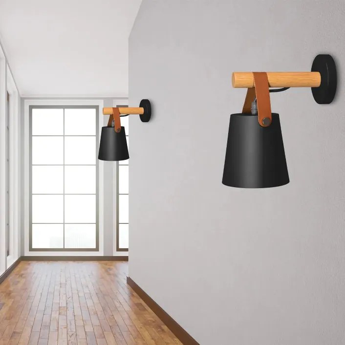 Designer fali lámpa fából és fémből fekete