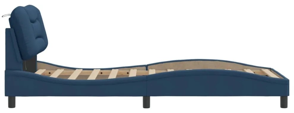 ágykeret LED-ekkel matrac nélkül 90x200 cm kék szövet