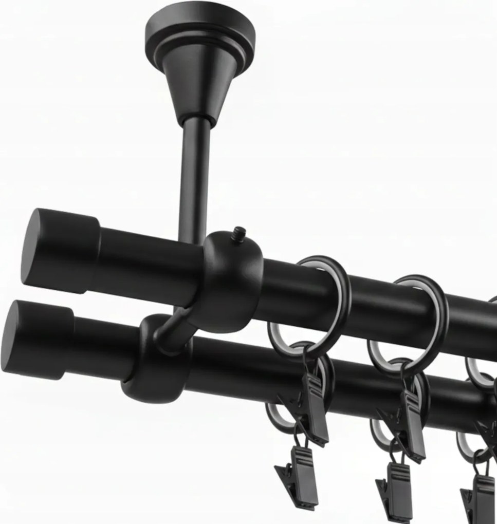 Mennyezeti Függönykarnis Dupla Fekete Matt Fém 19 MM 280 CM Kpl Kerekek