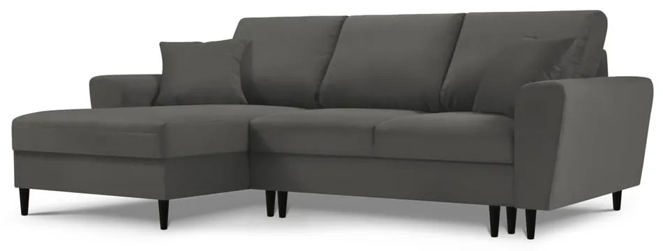Sötétszürke kordbársony kinyitható tárolóhelyes sarokkanapé (bal oldali-heverő résszel) Kyoto – Cosmopolitan Design