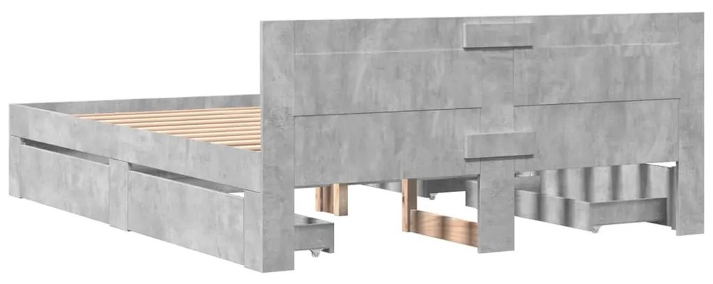betonszürke szerelt fa ágykeret fejtámlával 150x200 cm