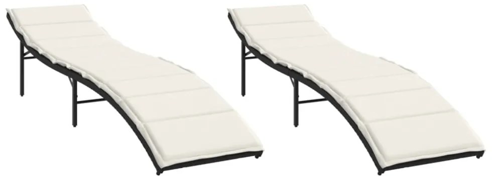 2 db fekete polyrattan napozóágy párnával