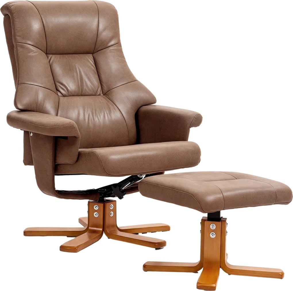 HOMCOM Fotel lábtartóval, Forgatható TV Fotel Dönthető Funkcióval, Kárpitozott Fotel Nappalihoz, Hálószobához, Mikroszálas Barna, 78 x 82.5 x 109 cm |