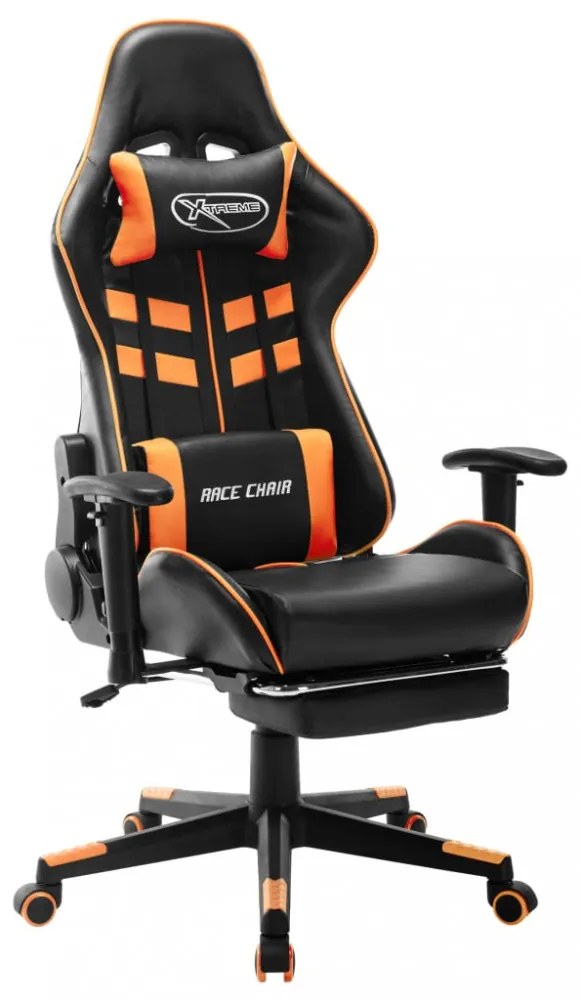 fekete és narancssárga műbőr gamer szék lábtámasszal