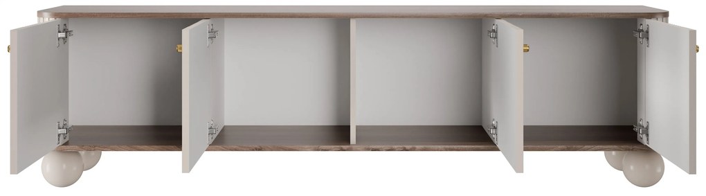 Vesper 4D TV szekrény 187 cm - kasmír / dió / arany fogantyúk / gömb alakú lábak