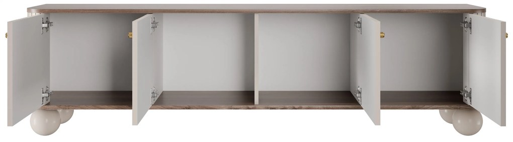 Vesper 4D TV-szekrény 187 cm - kasmír / diófa / arany fogantyúk / gömb alakú lábak