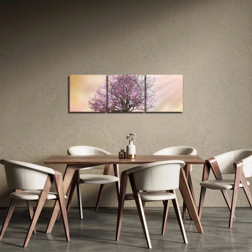 Virágzó fa képe egy domb tetején (órával) (90x30 cm)