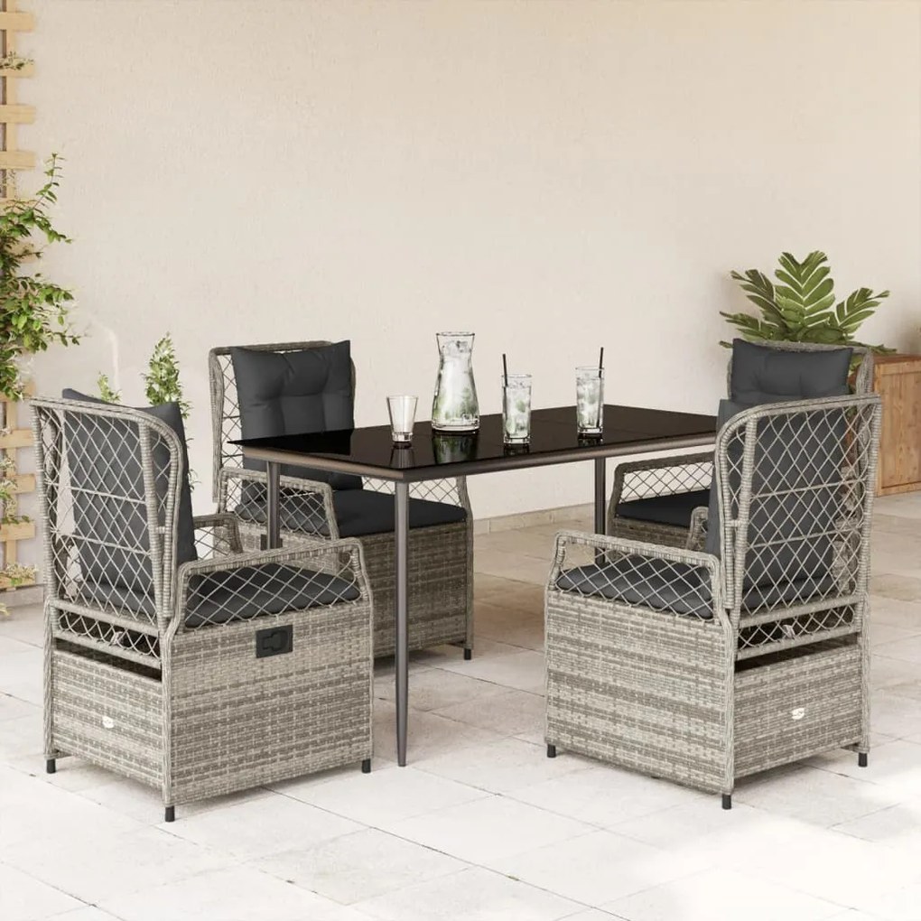 5 részes szürke polyrattan kerti étkezőgarnitúra párnával