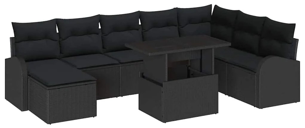 Kerti Kanapé Szett 9 pcs Fekete Mű rattan, porszórt acél