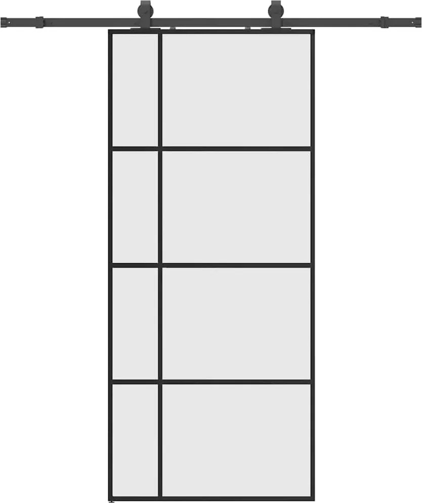 vidaXL fekete ESG üveg tolóajtó fémszerelvény-szettel 90x205 cm