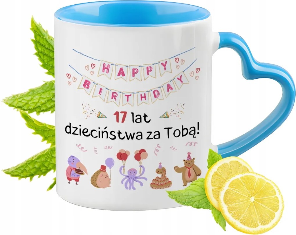 Születésnap 17 17-es 17-es Kék Bögre Szív Alakú Füllel Ajándék