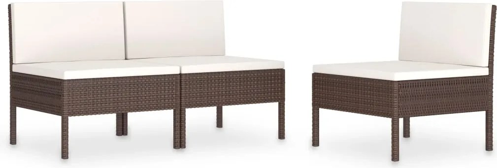 vidaXL 3 db barna polyrattan kerti szék párnákkal