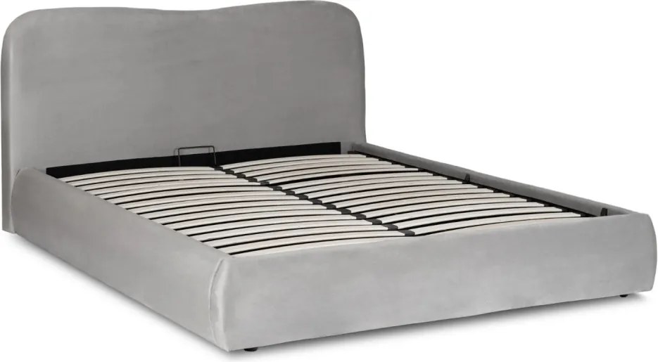 Ágy 140x200 cm méretben, ágyneműtartóval, szürke színben, velúr kárpittal BRISTOL