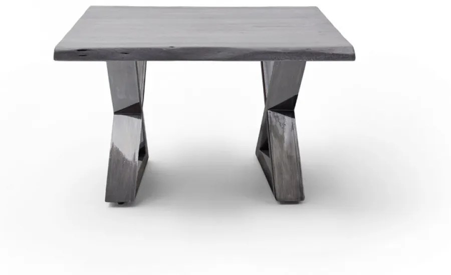 CARTAGENA dohányzó asztal akácfa 75x75cm - X alakú antikolt lábbal - Szürke