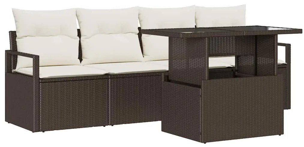 Kerti Kanapé Szett tárolóval 5 pcs Barna Poli rattan